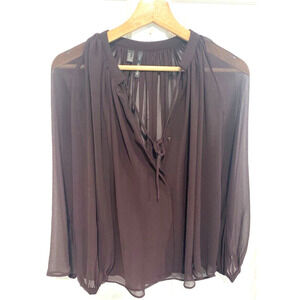 Mango - Sheer long sleeve button front blouse women's size 4